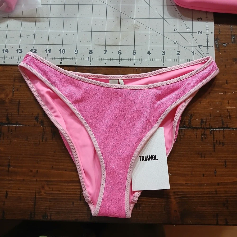 NWT TRIANGL pink punch sparkle S bikini set w/ bag beach coquette fairy y2k doll
